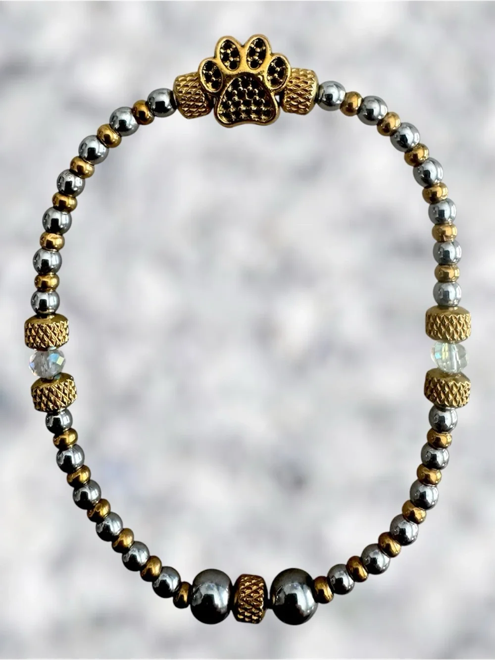 Gold & Silver Paw Bead Stretch Bracelet - Unisex Jewelry